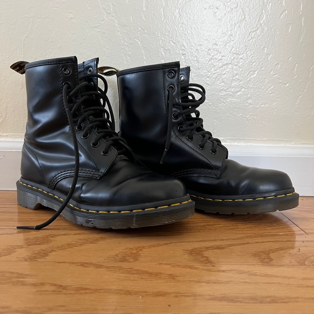 Dr. Martens Doc Black Vegan Leather 8 Eye Lace-Up 1460W Combat Boots